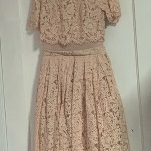 Maniju Blush Lace Midi Dress Size S Sheer Net Panel Formal Gown Back Zipper